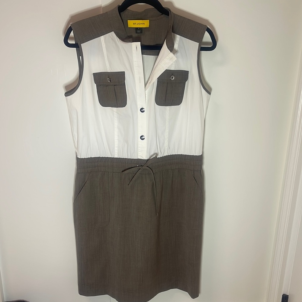 St. John white and taupe dress